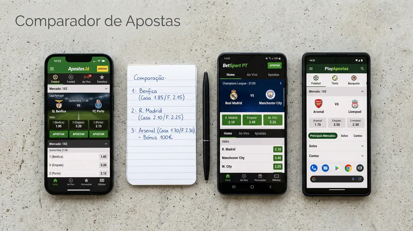Comparação de odds e bónus entre casas de apostas portuguesas